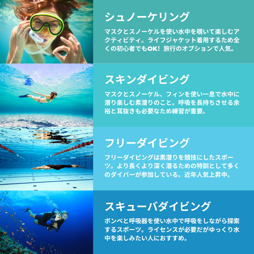 ダイビングの種類比較表